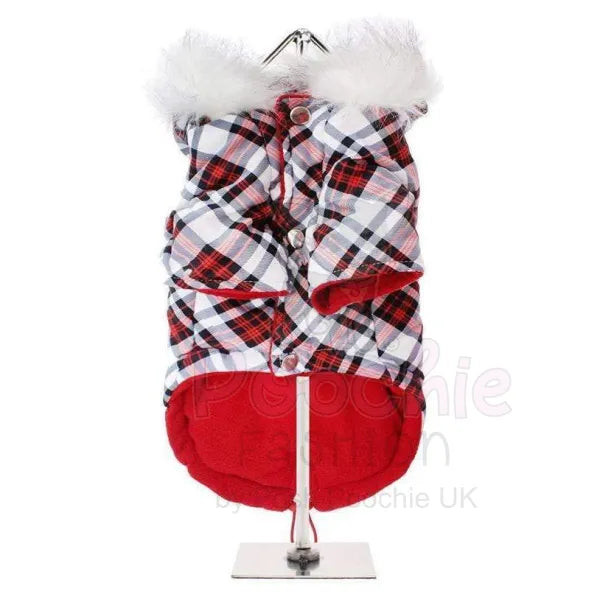 Red And White Tartan Plaid Fish Tail Parka Dog Coat - Urban Pup - 3