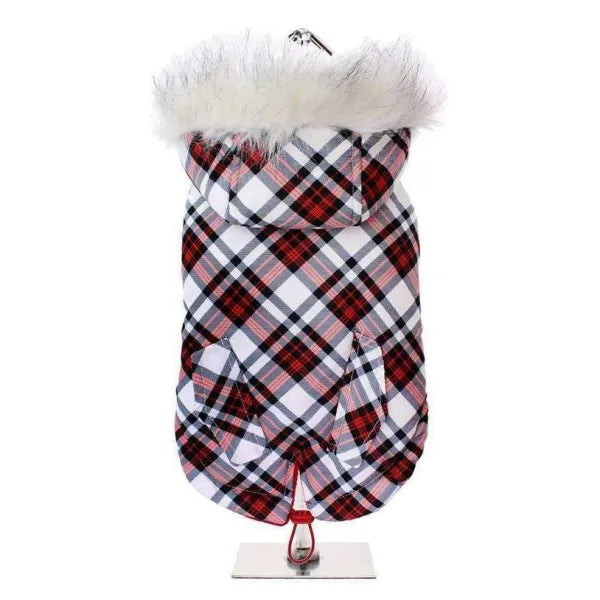 Red and White Tartan Plaid Fish Tail Parka Dog Coat - Urban Pup - 1