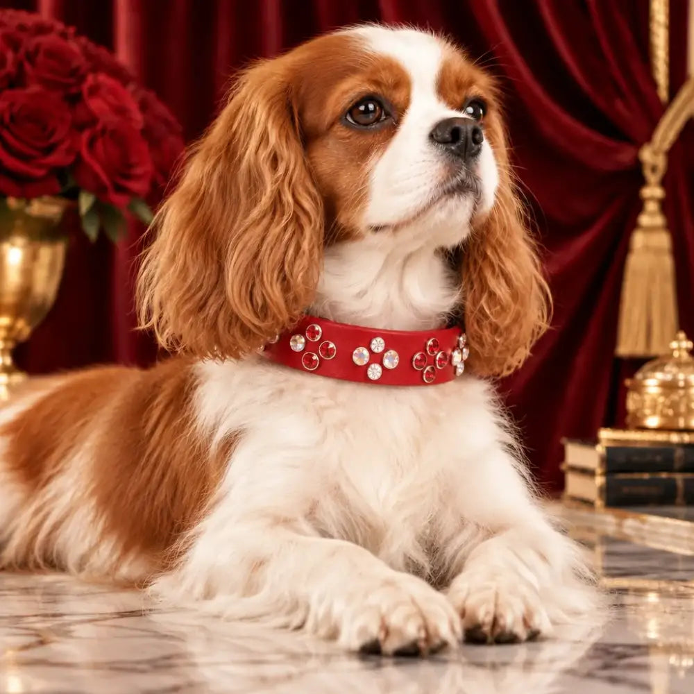 Red Biothane Crystal Cluster Dog Collar - Poochie Fashion - 2