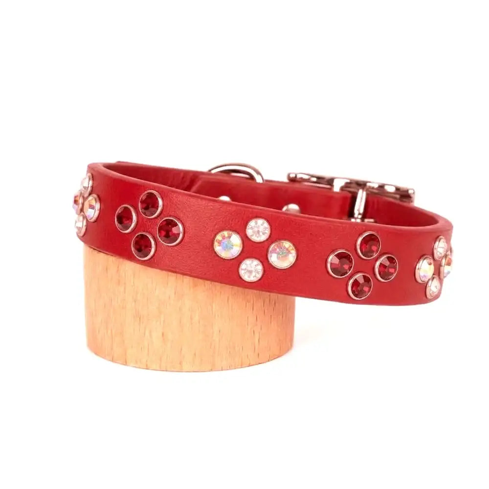 Red Biothane Crystal Cluster Dog Collar - Poochie Fashion - 1