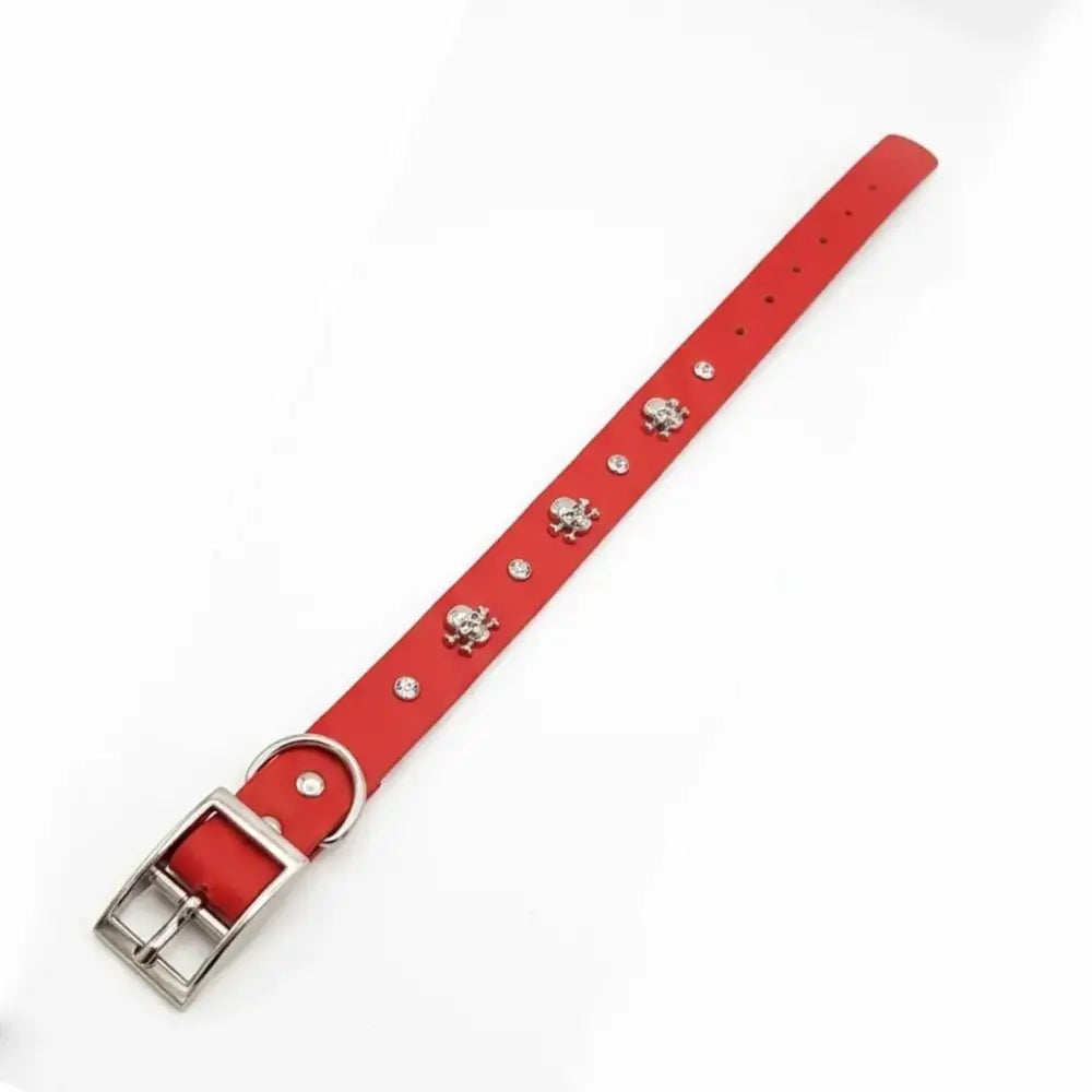 Red Biothane Skull & Crossbones Crystal Dog Collar - Poochie Fashion - 4