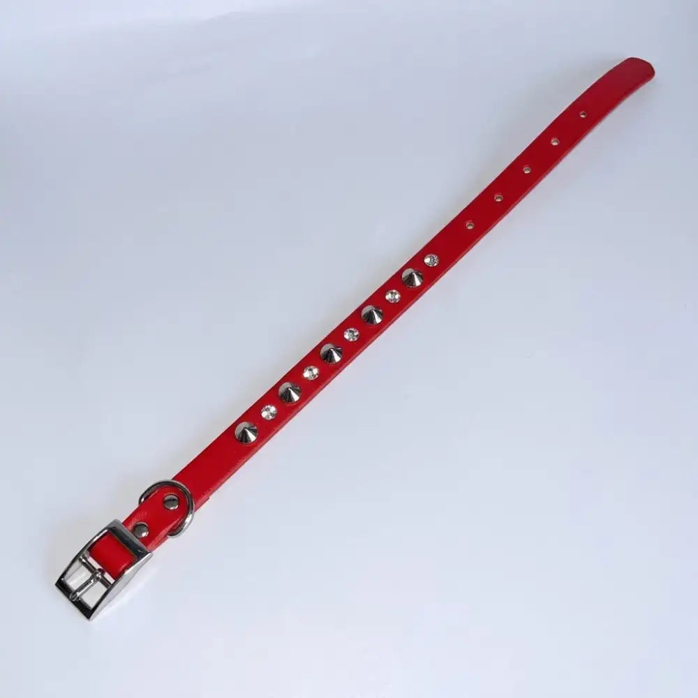 Red Biothane Slim Stud & Crystal Dog Collar - Poochie Fashion - 3