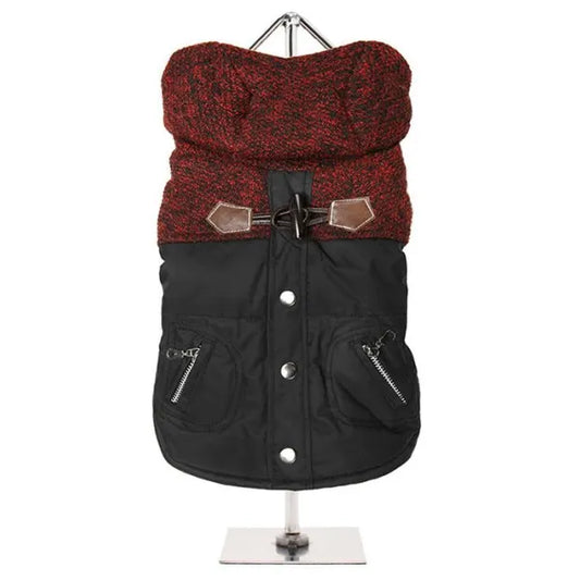 Red Cheviot Tweed Trimmed Designer Dog Coat - Urban - 1