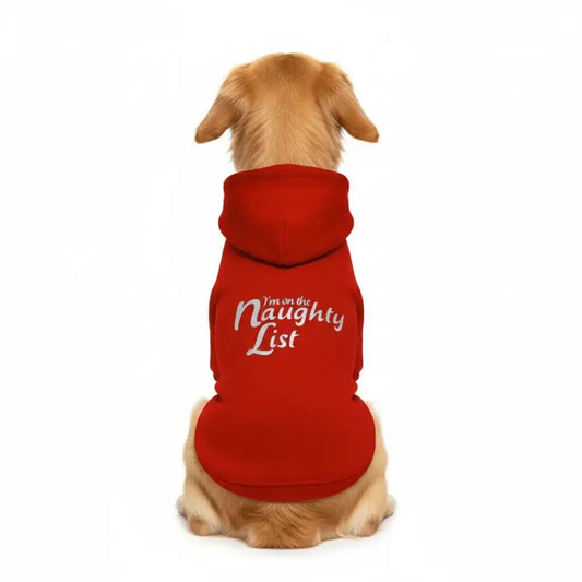 Red Christmas Naughty List Fleece Dog Hoodie - Poochie Fashion - 1