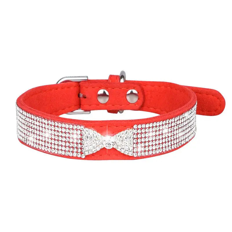 Red Crystal Bow Eco-suede Dog Collar - Posh Pawz - 1