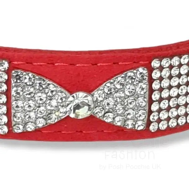 Red Crystal Bow Eco-suede Dog Collar - Posh Pawz - 2