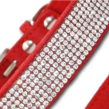 Red Crystal eco-Suede Dog Collar - Posh Pawz - 2