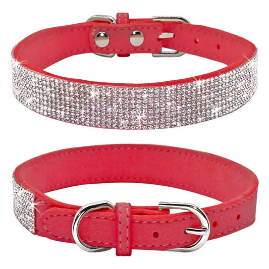Red Crystal eco-Suede Dog Collar - Posh Pawz - 1