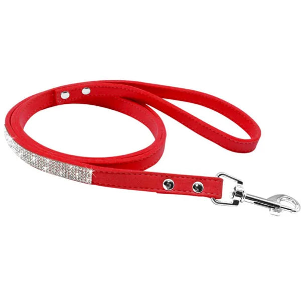 Red Crystal Eco-suede Dog Lead - Posh Pawz - 1