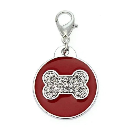 Red Enamel Diamante Bone Dog Collar Charm Posh Pawz 1