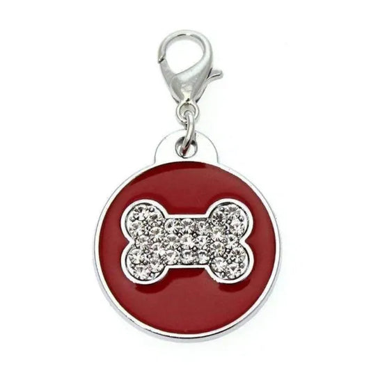 Red Enamel Diamante Bone Dog Collar Charm - Urban - 1