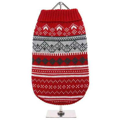 Red Fair Isle Luxury Vintage Dog Jumper Medium - Sale - 2