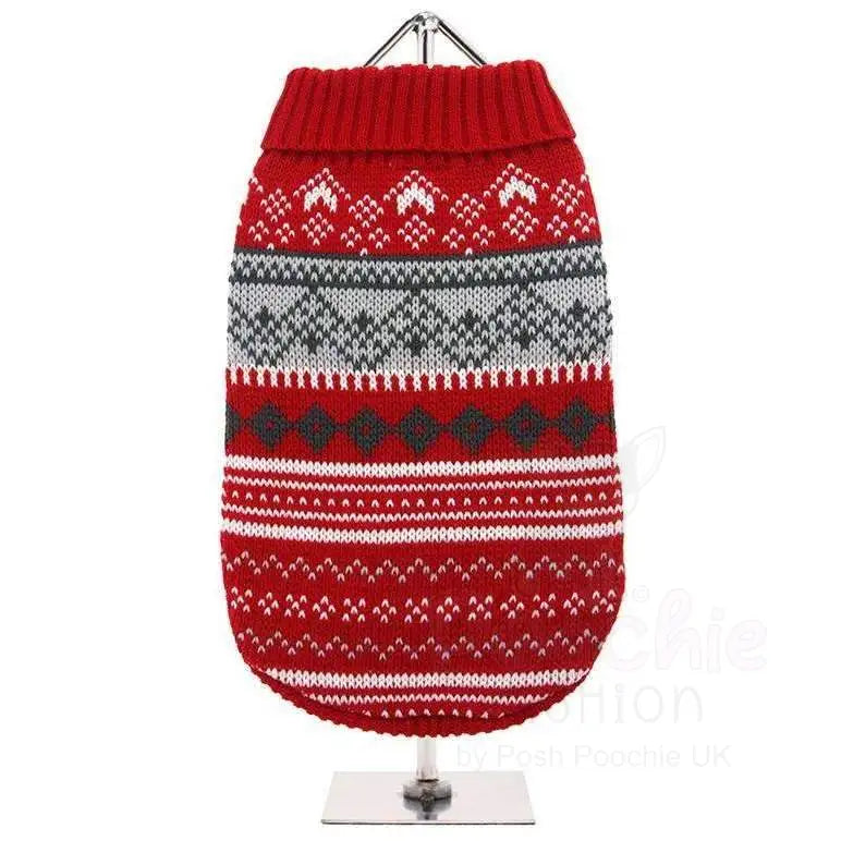Red Fair Isle Luxury Vintage Dog Jumper Xl - Sale - 2