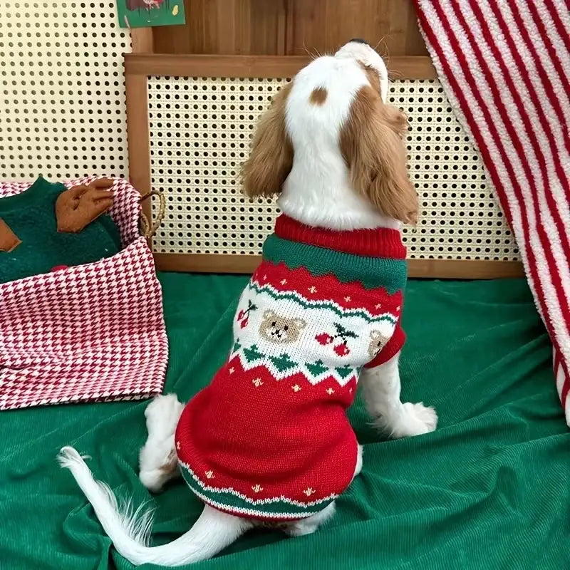 Red Festive Cherry Bear Dog Jumper - Posh Pawz - 2