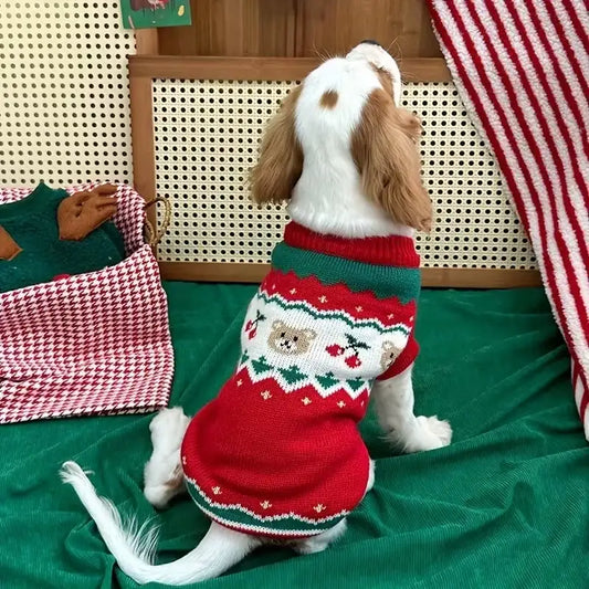 Red Festive Cherry Bear Dog Jumper - Posh Pawz - 2