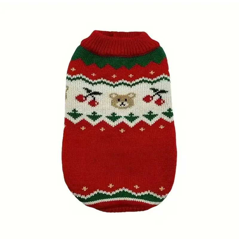 Red Festive Cherry Bear Dog Jumper - Posh Pawz - 1