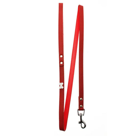 Red Leather Diamante Bone Dog Lead - Urban Pup - 1
