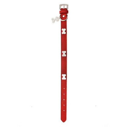 Red Leather Diamante Bones Dog Collar And Charm - Urban Pup 2