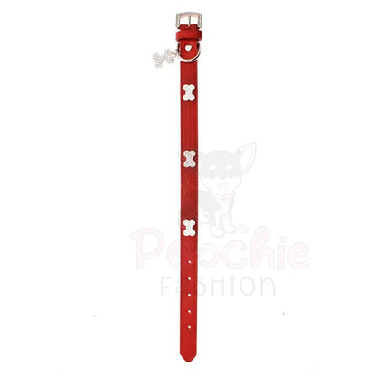 Red Leather Diamante Bones Dog Collar with Charm - Urban Pup - 2