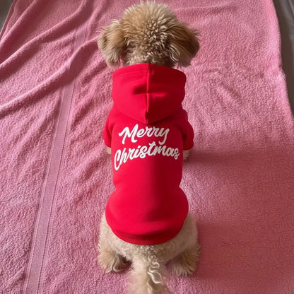 Red Merry Christmas Fleece Dog Hoodie - Poochie Fashion - 1