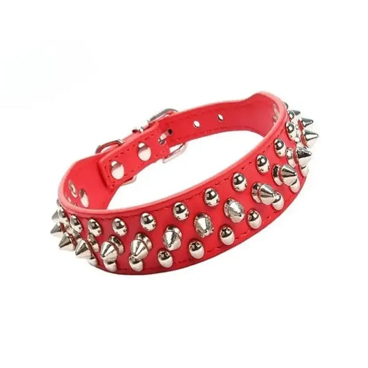 Red Metro Spike Vegan Leather Dog Collar - Posh Pawz - 1