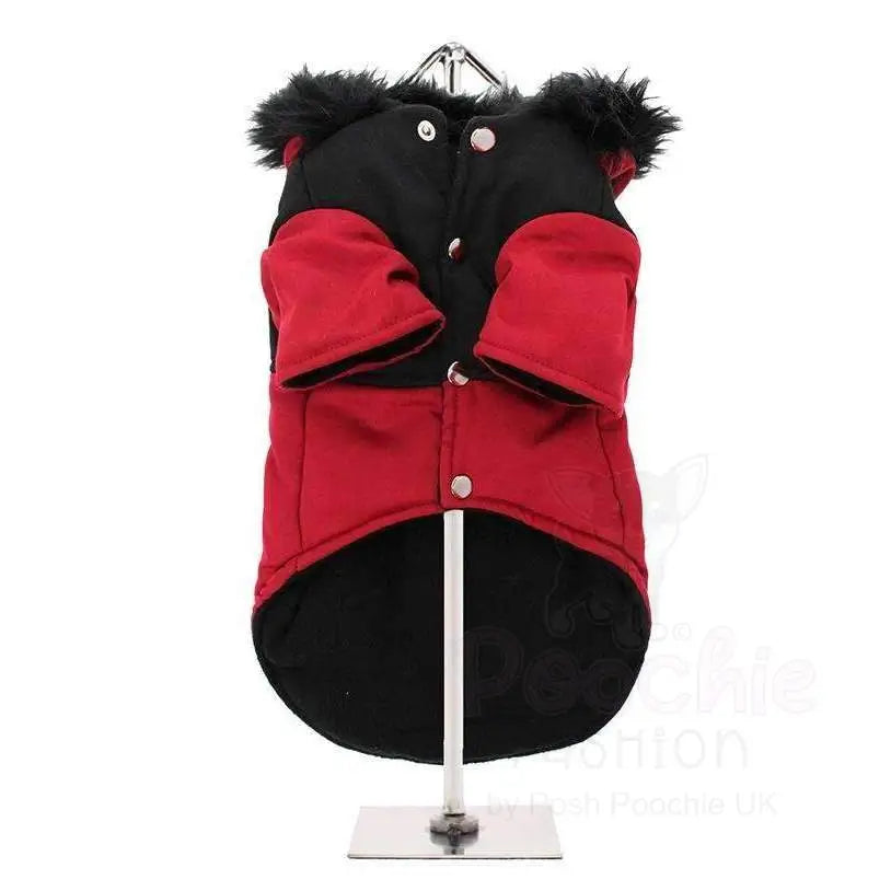 Red on Black Two Tone Designer Parka Dog Coat - Urban - 3