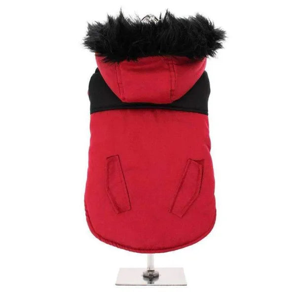 Red on Black Two Tone Designer Parka Dog Coat - Urban Pup - 1