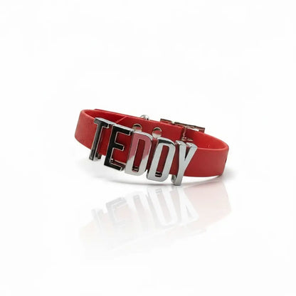 Red Waterproof Personalised Dog Collar with Chrome Letters - Poochie Fashion - 1