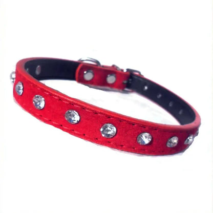 Red Plush Velvet Diamante Dog Collar - Sale - 1