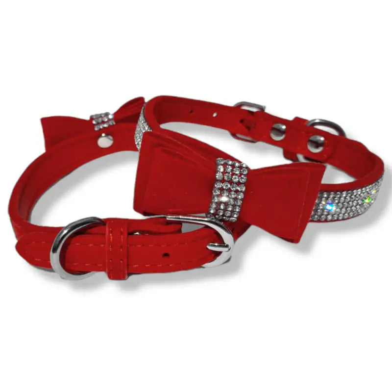 Red Sparkle Bow eco-Suede Dog Collar - Posh Pawz - 3