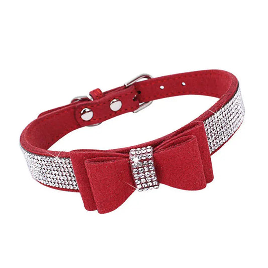 Red Sparkle Bow eco-Suede Dog Collar - Posh Pawz - 1