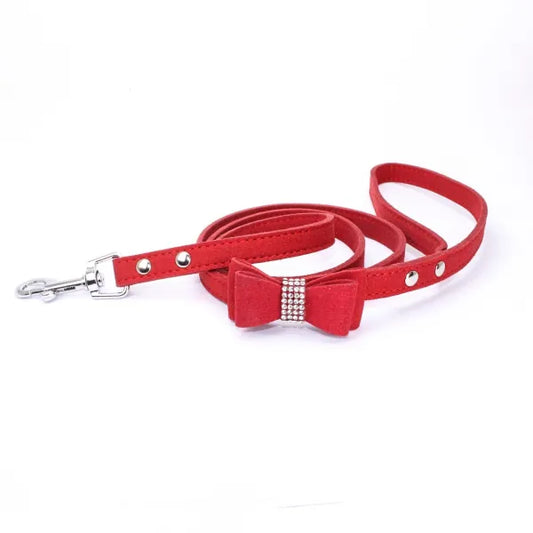 Red Sprinkle Bow eco-Suede Dog Lead - Posh Pawz - 1