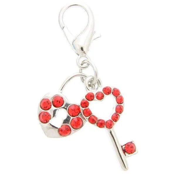 Red Swarovski Lock and Key Dog Collar Charm - Urban - 1