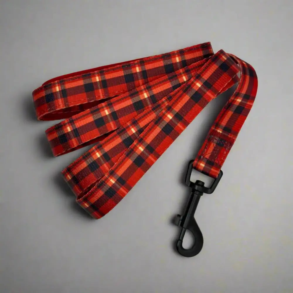 Red Tartan Dog Lead - Pupclub Couture - 1