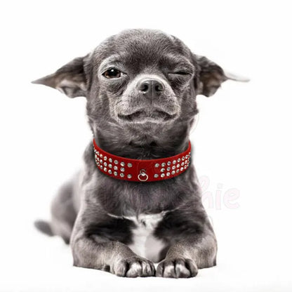 Red Triple Rhinestone Eco-suede Dog Collar - Posh Pawz - 4