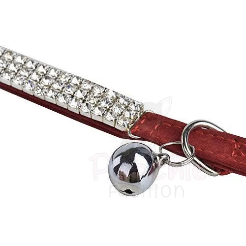 Red Velvet Luxury Rhinestone Crystal Cat Collar - Posh Catz - 2