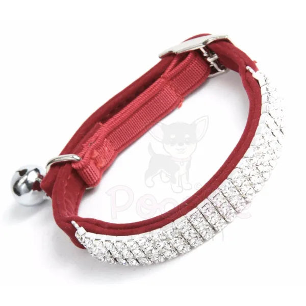 Red Velvet Luxury Rhinestone Crystal Cat Collar - Posh Catz - 3