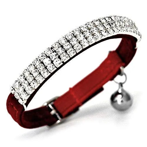 Red Velvet Luxury Rhinestone Crystal Cat Collar - Posh Catz - 1