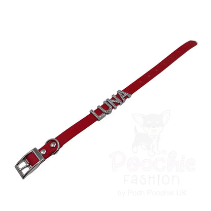Red Waterproof Personalised Dog Collar with Diamante Letters - Poochie Fashion - 4