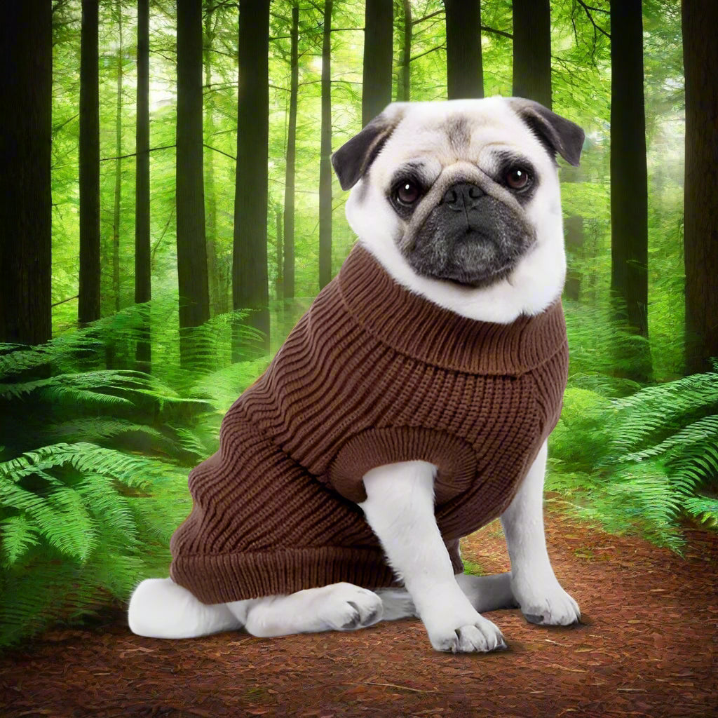 Ribbed Turtle Neck Supersoft Dog Jumper in Cocoa Brown - Rich Paw - 1