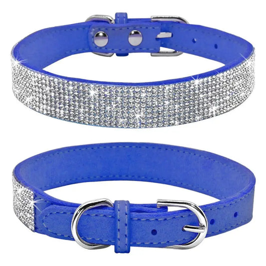 Royal Blue Crystal eco-Suede Dog Collar - Posh Pawz - 1