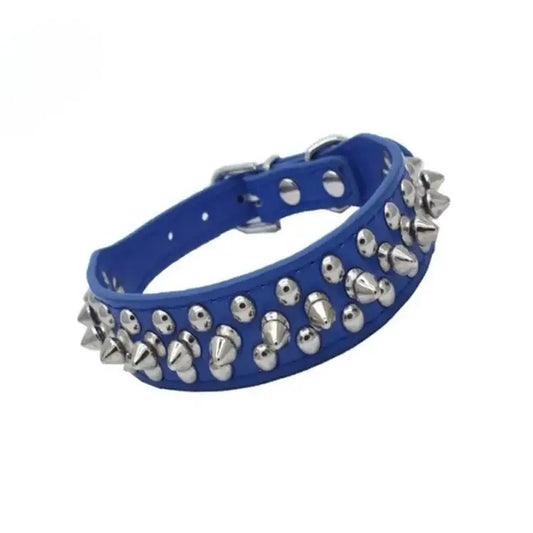 Royal Blue Metro Spike Vegan Leather Dog Collar - Posh Pawz - 1