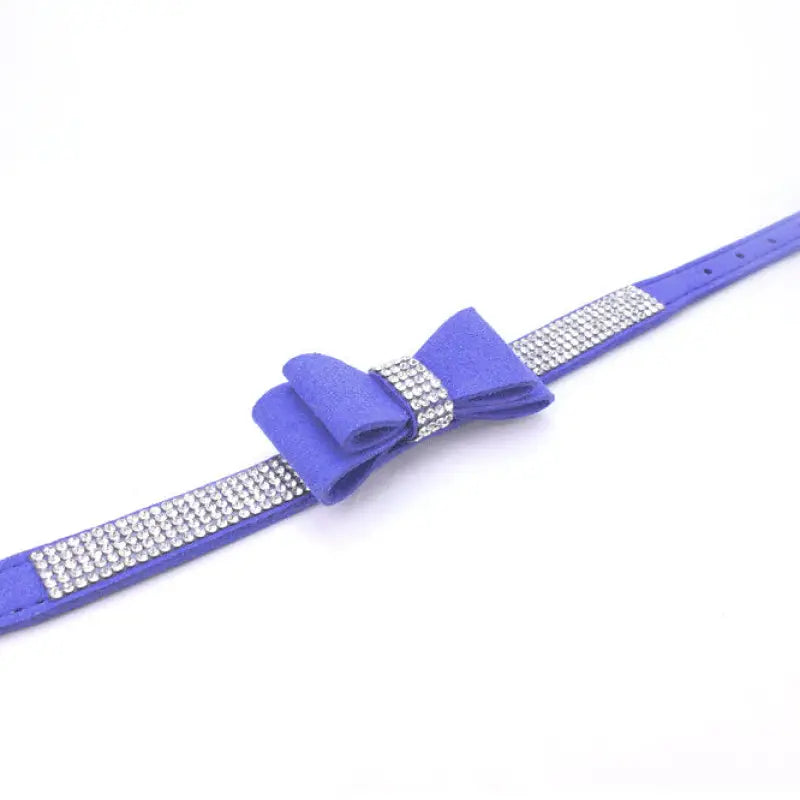 Royal Blue Sparkle Bow eco-Suede Dog Collar - Posh Pawz - 2