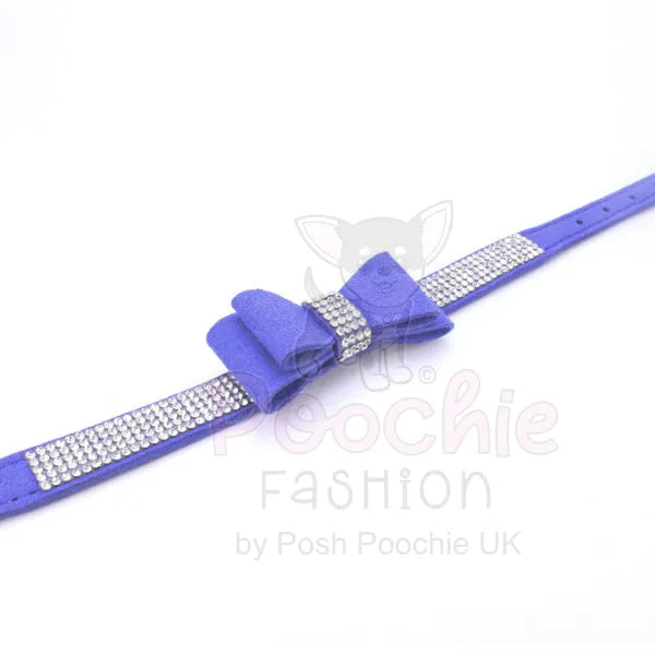 Royal Blue Sparkle Bow Eco-suede Dog Collar - Posh Pawz - 2
