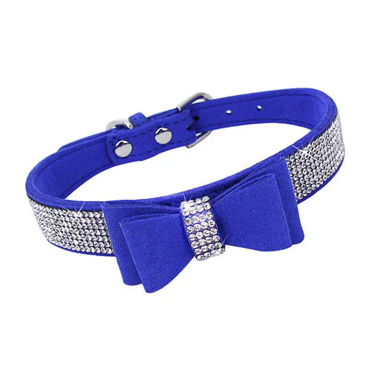 Royal Blue Sparkle Bow eco-Suede Dog Collar - Posh Pawz - 1