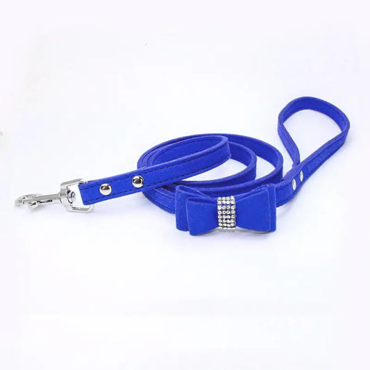 Royal Blue Sparkle Bow eco-Suede Dog Lead - Posh Pawz - 1
