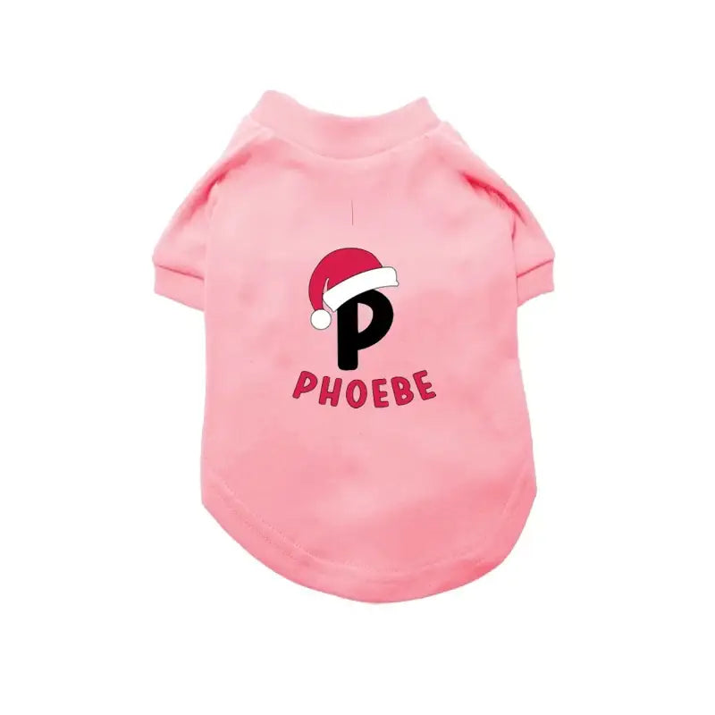 Santa Hat Personalised Christmas Dog T-shirt - Baby Pink - Rich Paw - 1