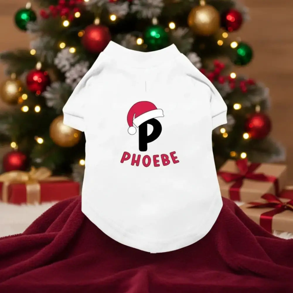 Santa Hat Personalised Christmas Dog T-shirt - White - Rich Paw - 1