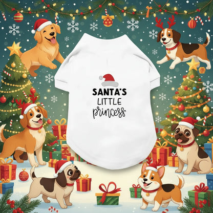 Santas Little Princess Christmas Dog T-shirt - Rich Paw - 1