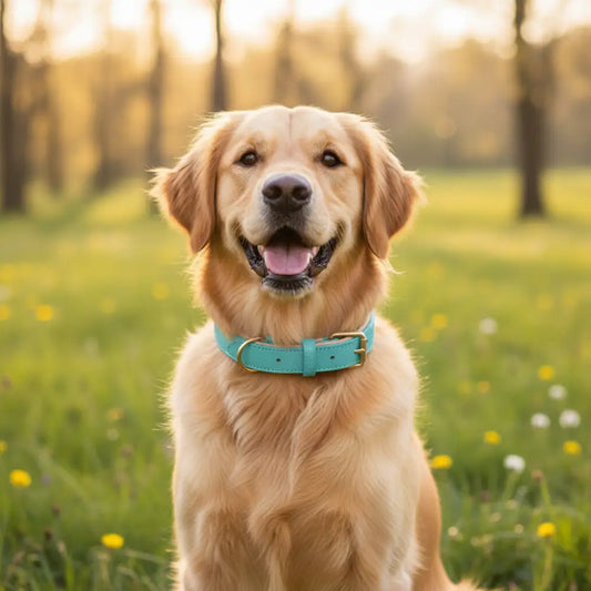 Siena Soft Genuine Leather Dog Collar in Aqua Blue - Posh Pawz - 2